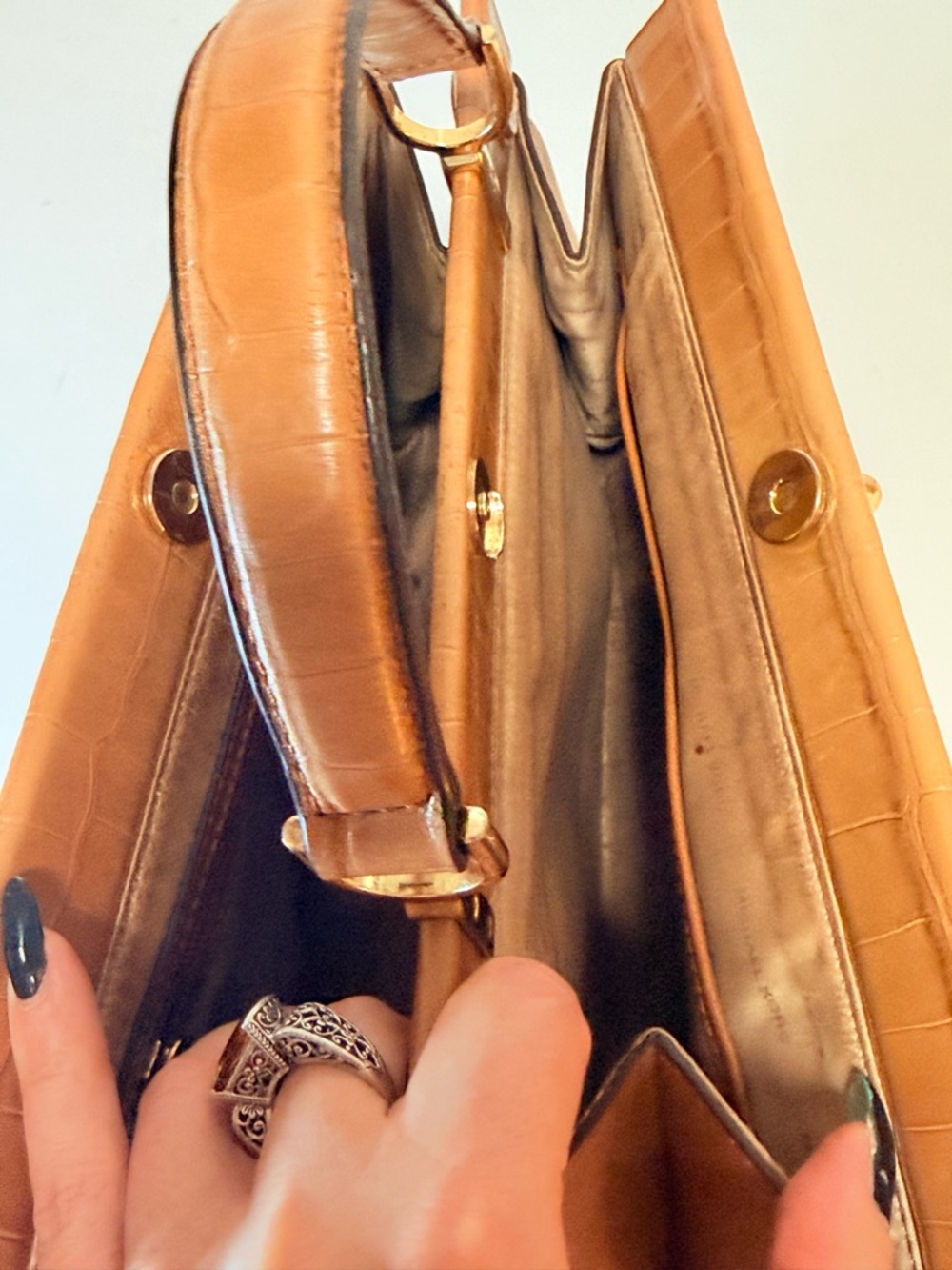 Michael Kors Gramercy Medium Acorn Leather Satchel - Croc Trim - Picture 9 of 14